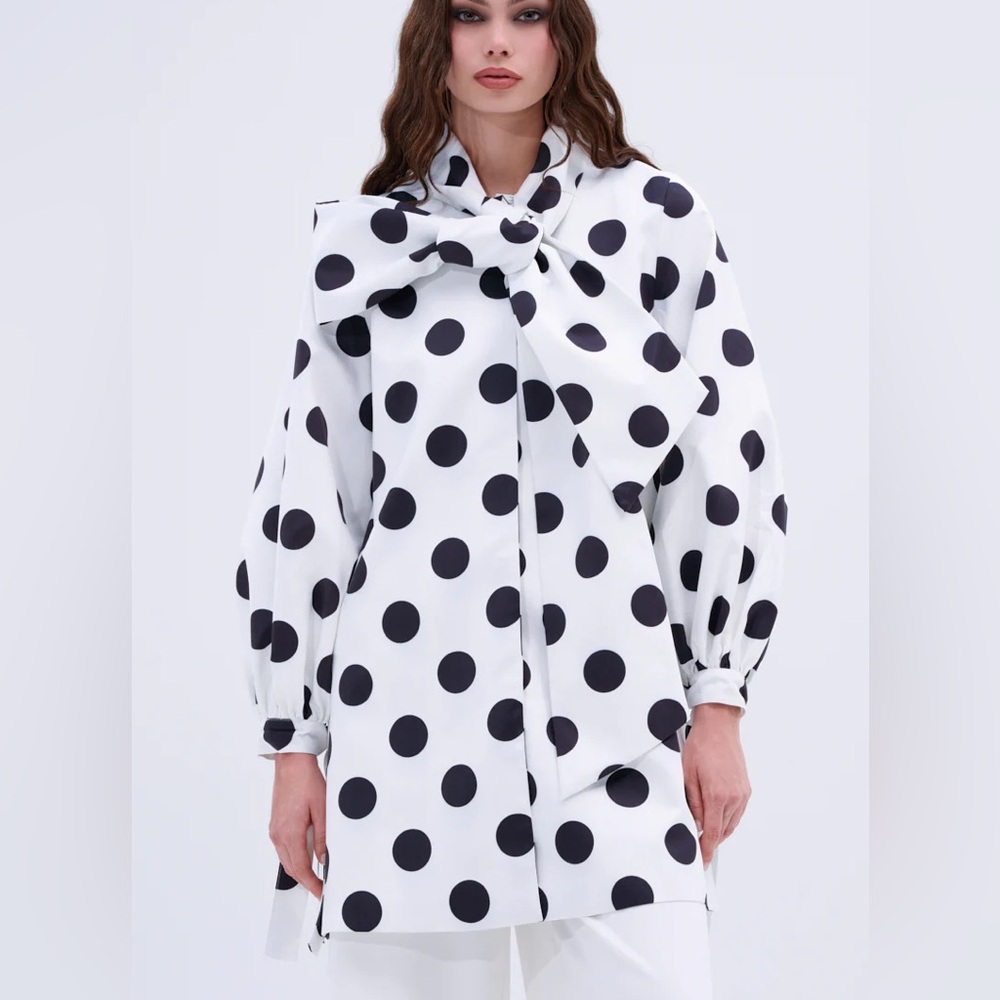 Polka Dot AKIRA Blouse Top Jacket AMALIA TIE NECK TRENCH S M